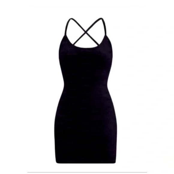 SKIMS Dresses & Skirts - Skims Size Large Logo Velour Dress NWT Mini Black Women's Onyx